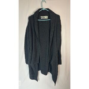 Aran Crafts Ireland 100% Merino Wool Cable Knit Open Cardigan Charcoal Grey XL